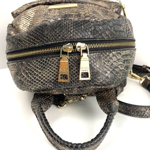 Adorable BCBG Paris Metallic Gold Faux Snakeskin Mini Backpack Embossed main image 8